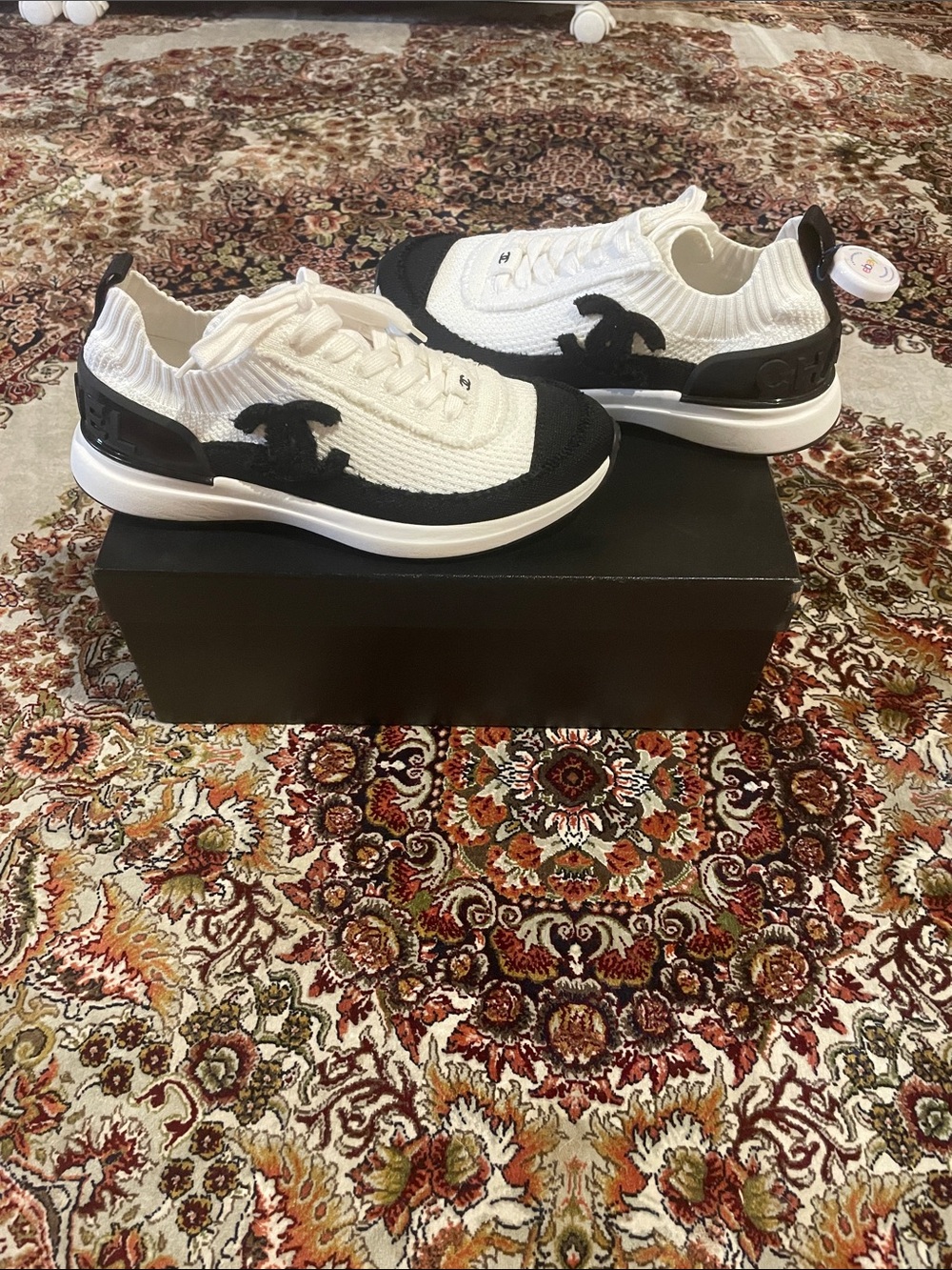 CHANEL Black and White Knit Men’s Sneakers